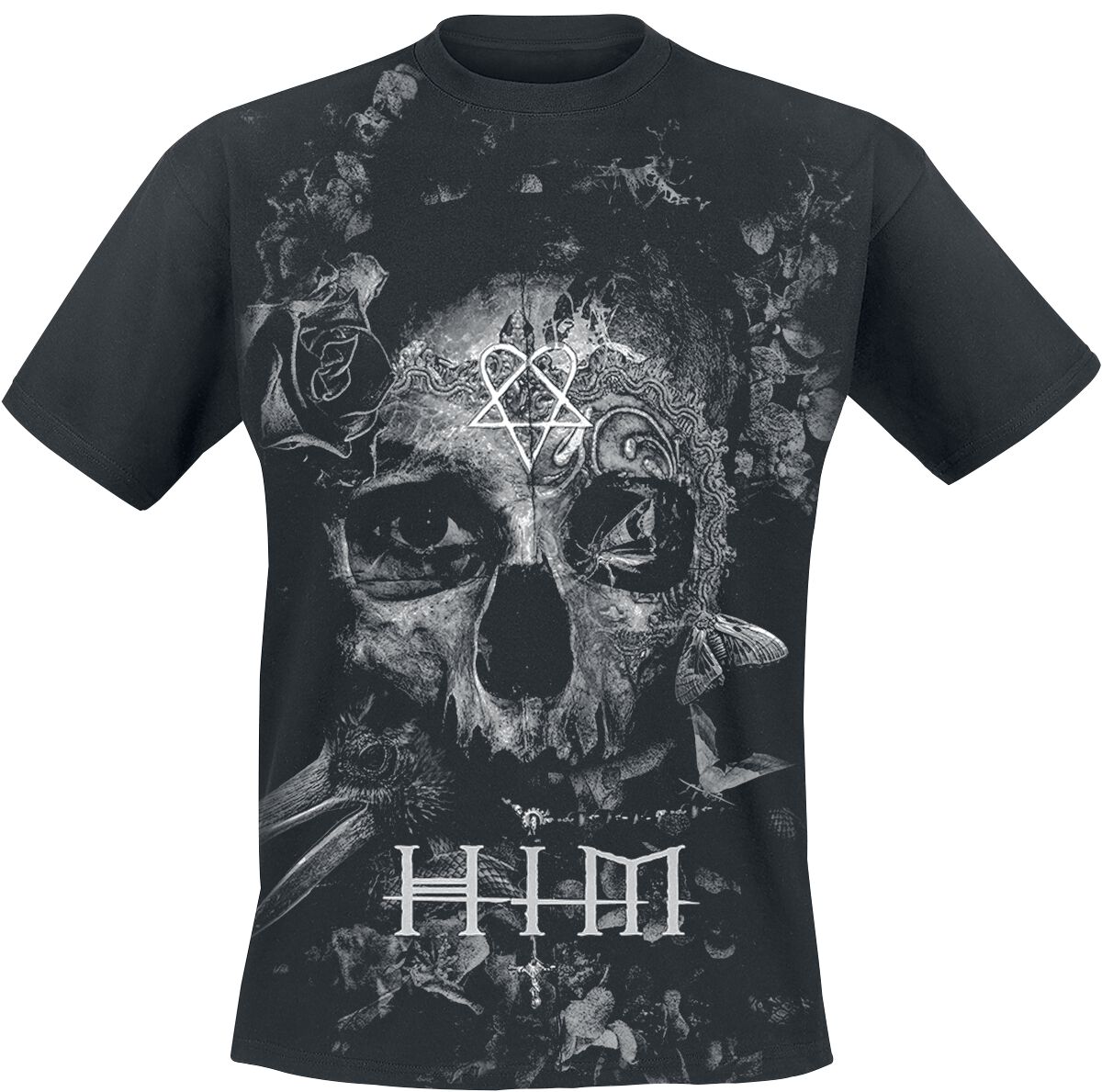 HIM T-Shirt - Corpus Belt Allover - S bis M - für Männer - Größe M - schwarz  - Lizenziertes Merchandise!
