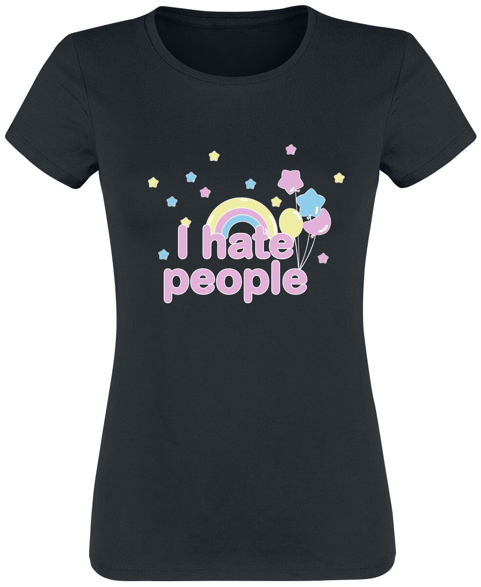 T-Shirt Manches courtes Fun de Slogans - I Hate People - S à 3XL - pour Femme - noir