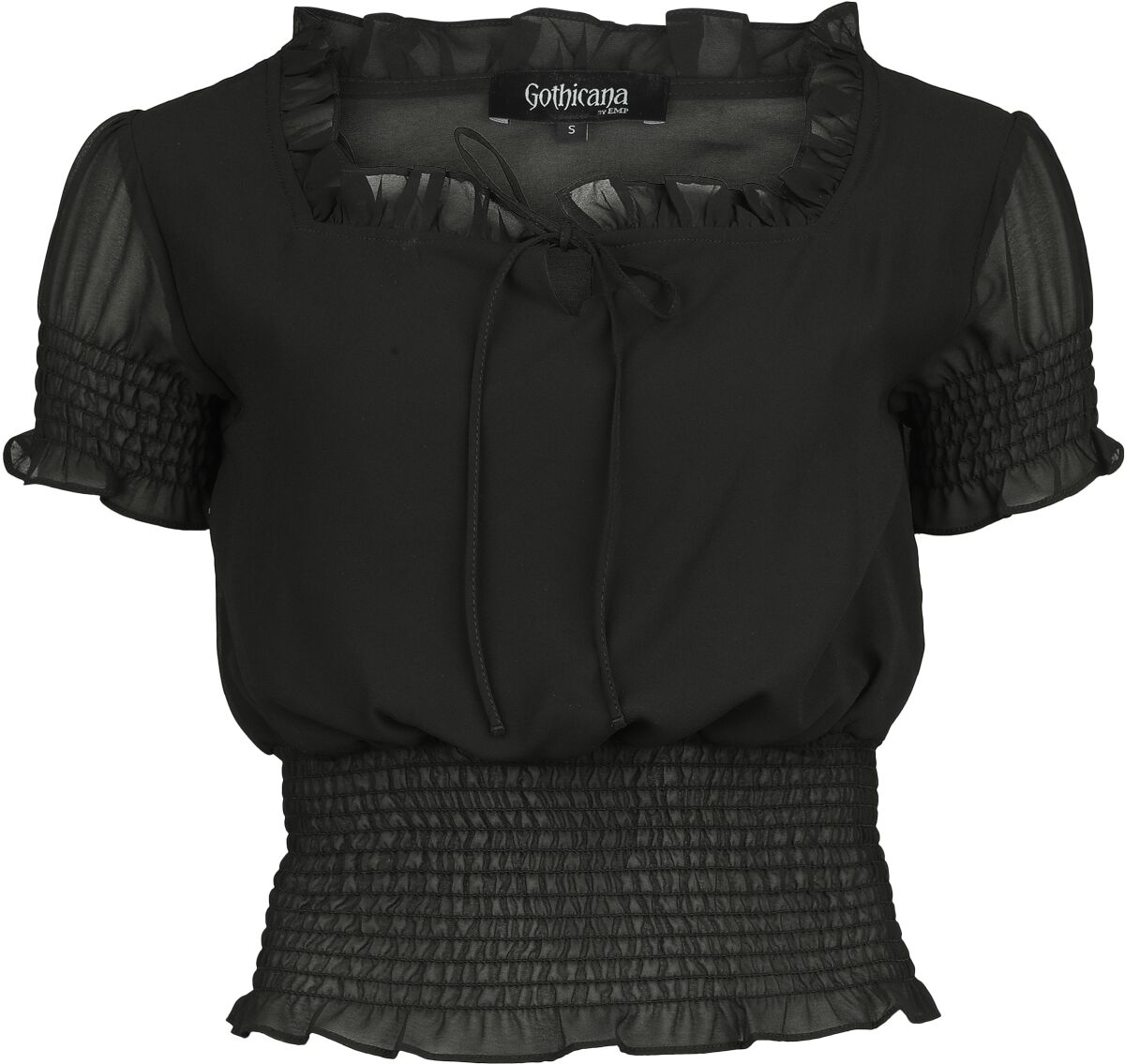 Gothicana by EMP - Gothic T-Shirt - T-Shirt With Smocked Details - XS bis XXL - für Damen - Größe S - schwarz