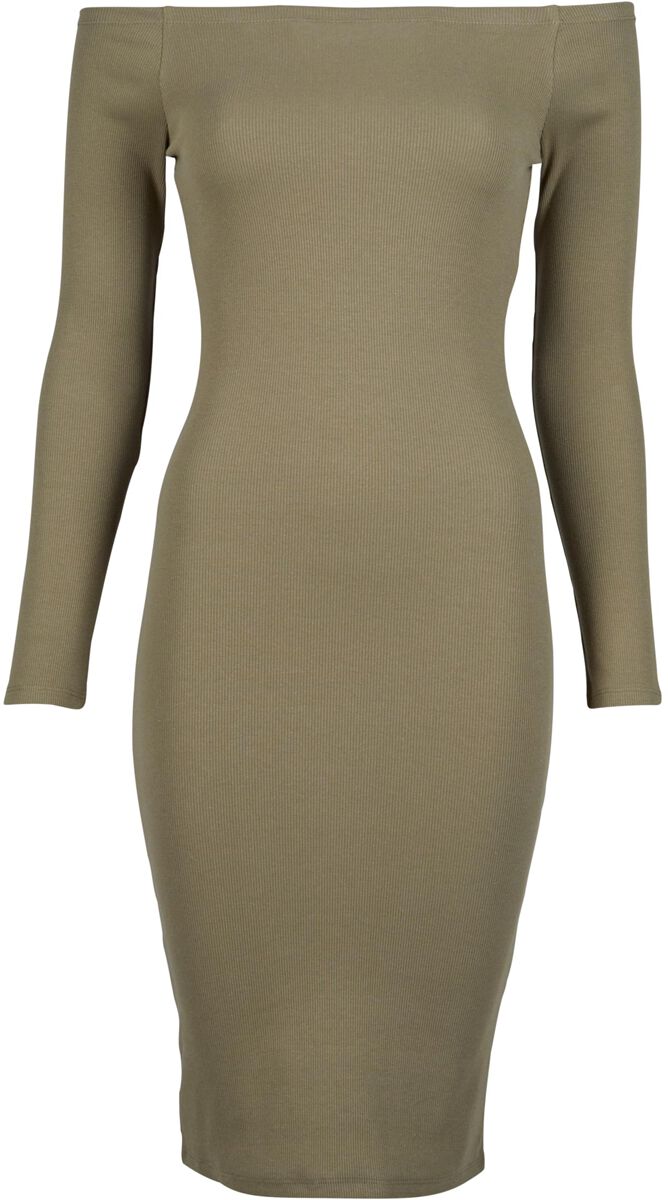 Image of Abito media lunghezza di Urban Classics - Ladies’ off shoulder longsleeved rib dress - XS a XL - Donna - verde oliva