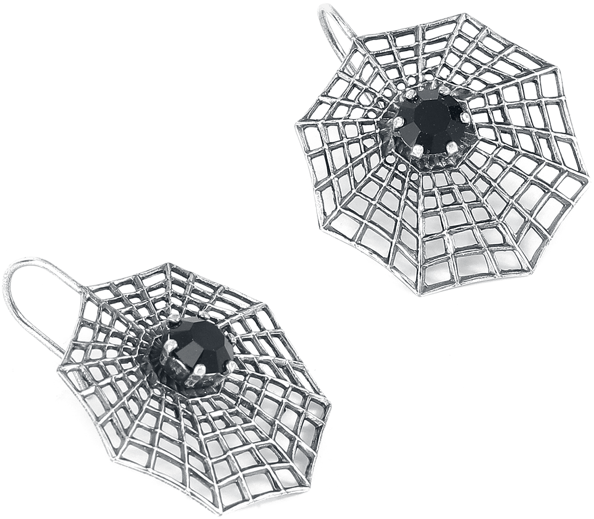 Krikor - Gothic Ohrring - Spinnennetz - für Damen - schwarz/silberfarben