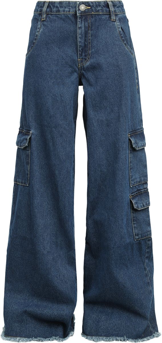 Urban Classics Ladies Mid Waist Cargo Denim Pants Cargohose blau in W28L33
