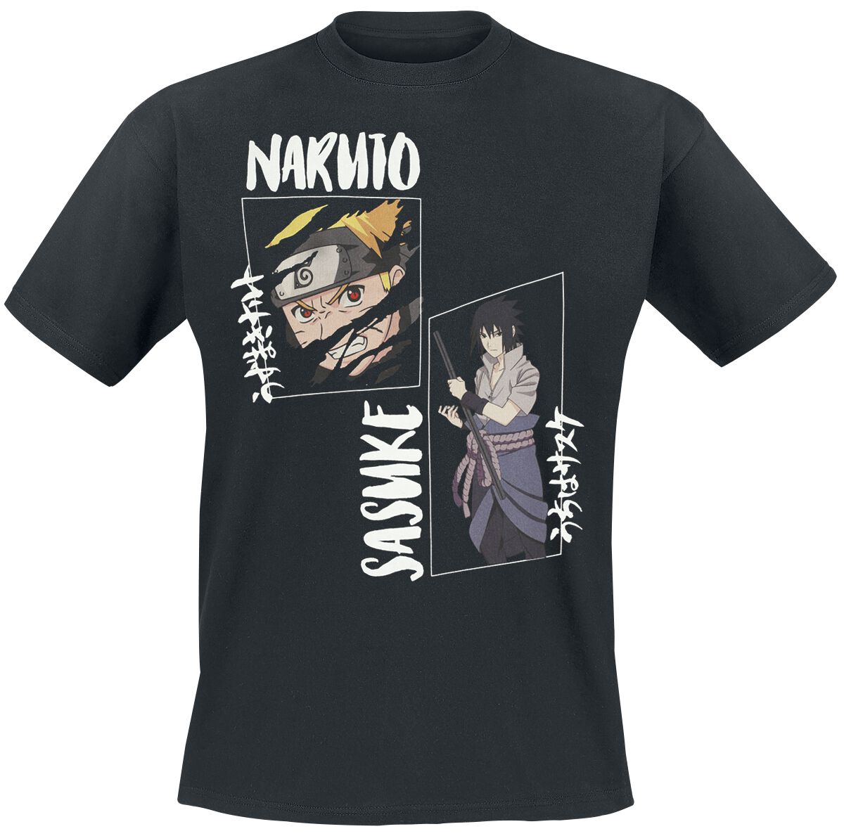 Naruto - Anime T-Shirt - Shippuden - Naruto & Sasuke - M - für Männer - Größe M - schwarz  - Lizenzierter Fanartikel