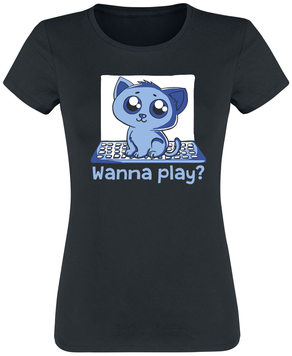 Tierisch T-Shirt - Wanna play? - M bis XL - für Damen - Größe XL - schwarz