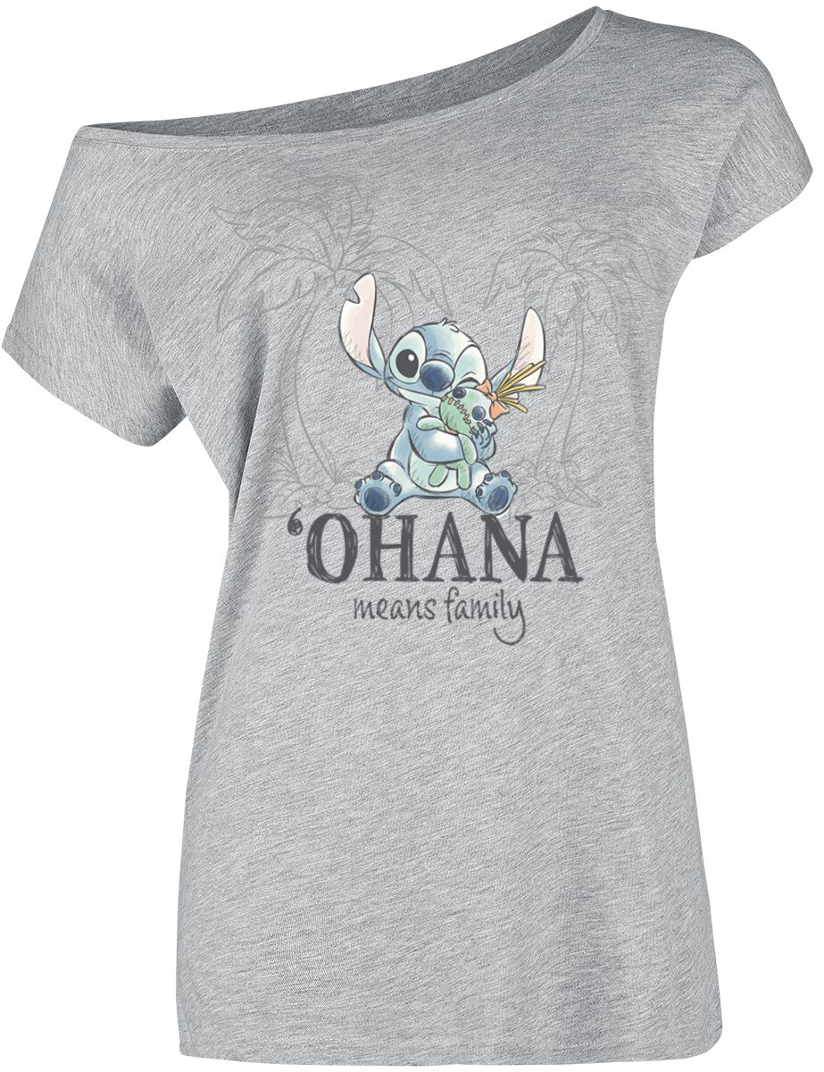 Lilo & Stitch - Disney T-Shirt - Ohana Tropical - S bis XXL - für Damen - Größe XXL - grau  - Lizenzierter Fanartikel