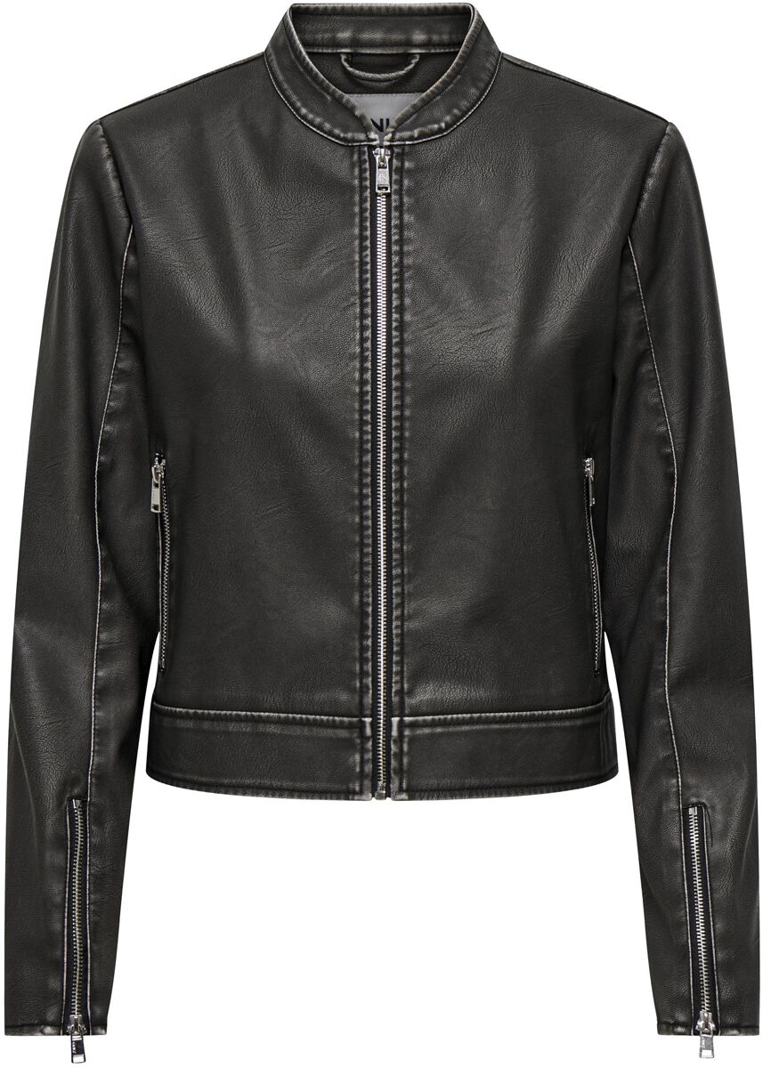 Only Onlmindy Faux Leather Washed Jacket Kunstlederjacke schwarz in S