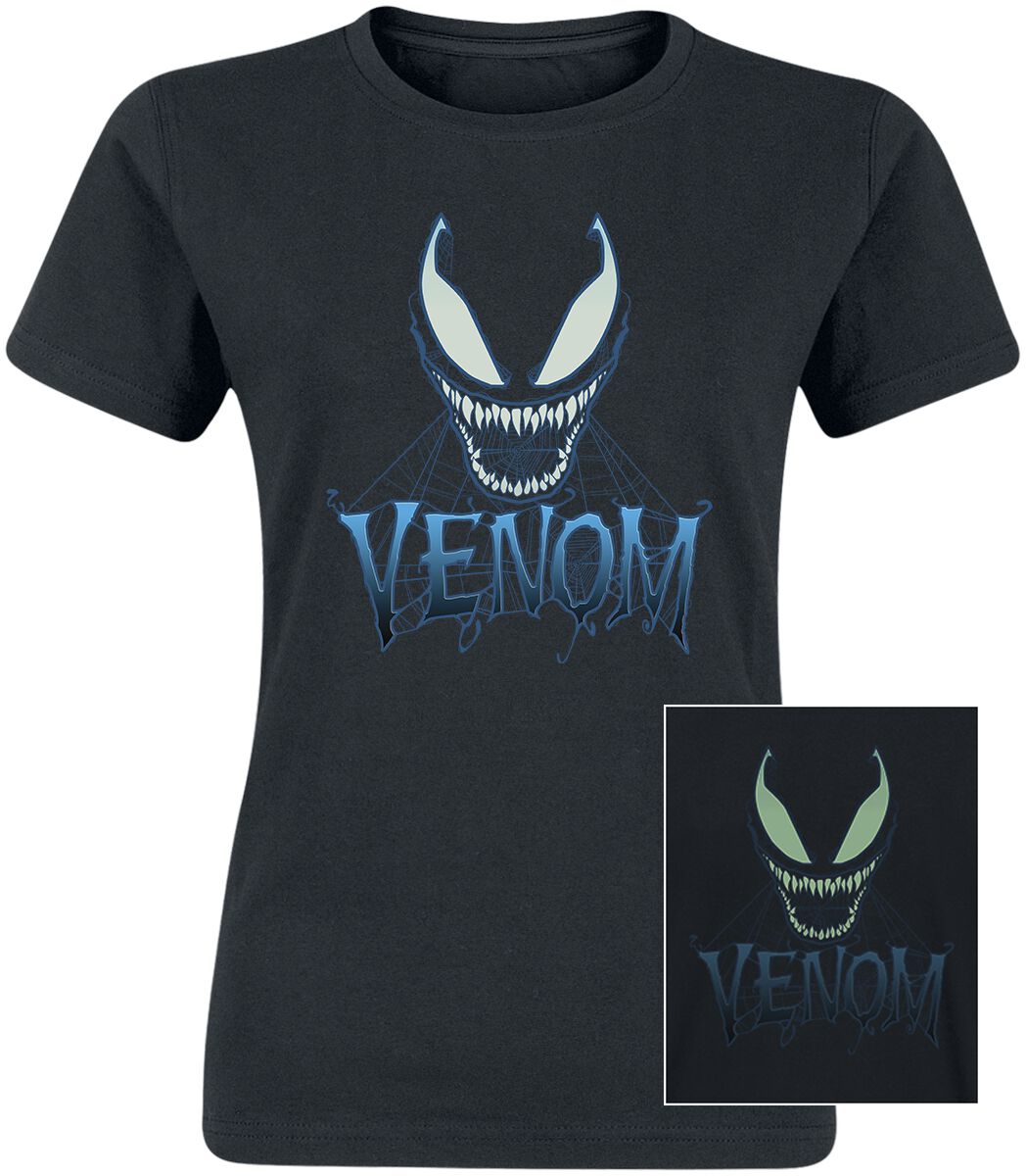Venom (Marvel) - Marvel T-Shirt - Blue Web Face - Glow In The Dark - S bis XXL - für Damen - Größe L - schwarz  - Lizenzierter Fanartikel