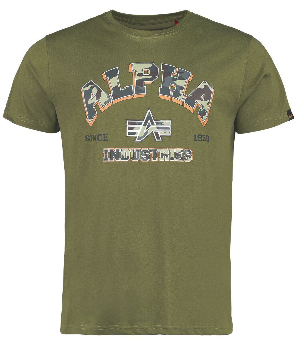 Levně Alpha Industries Kamufláž tričko College Tričko zelená