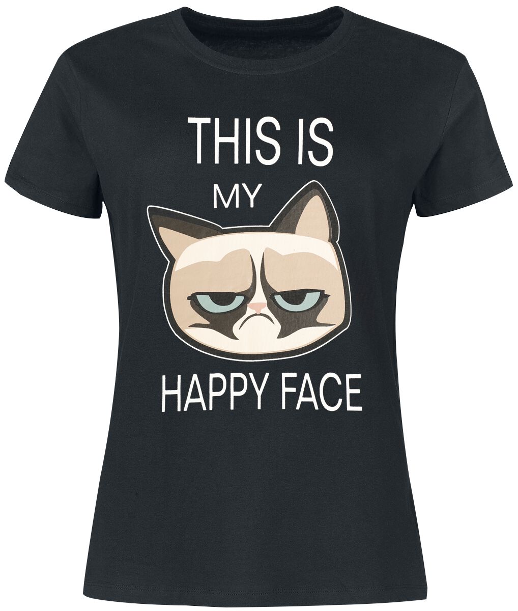 Levně Grumpy Cat This Is My Happy Face Dámské tričko černá