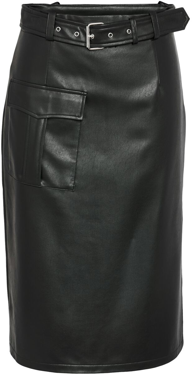 Levně Noisy May Midi, kapsáčová sukně z polyuretanu NMPaula WVN s rozparkem Sukně černá