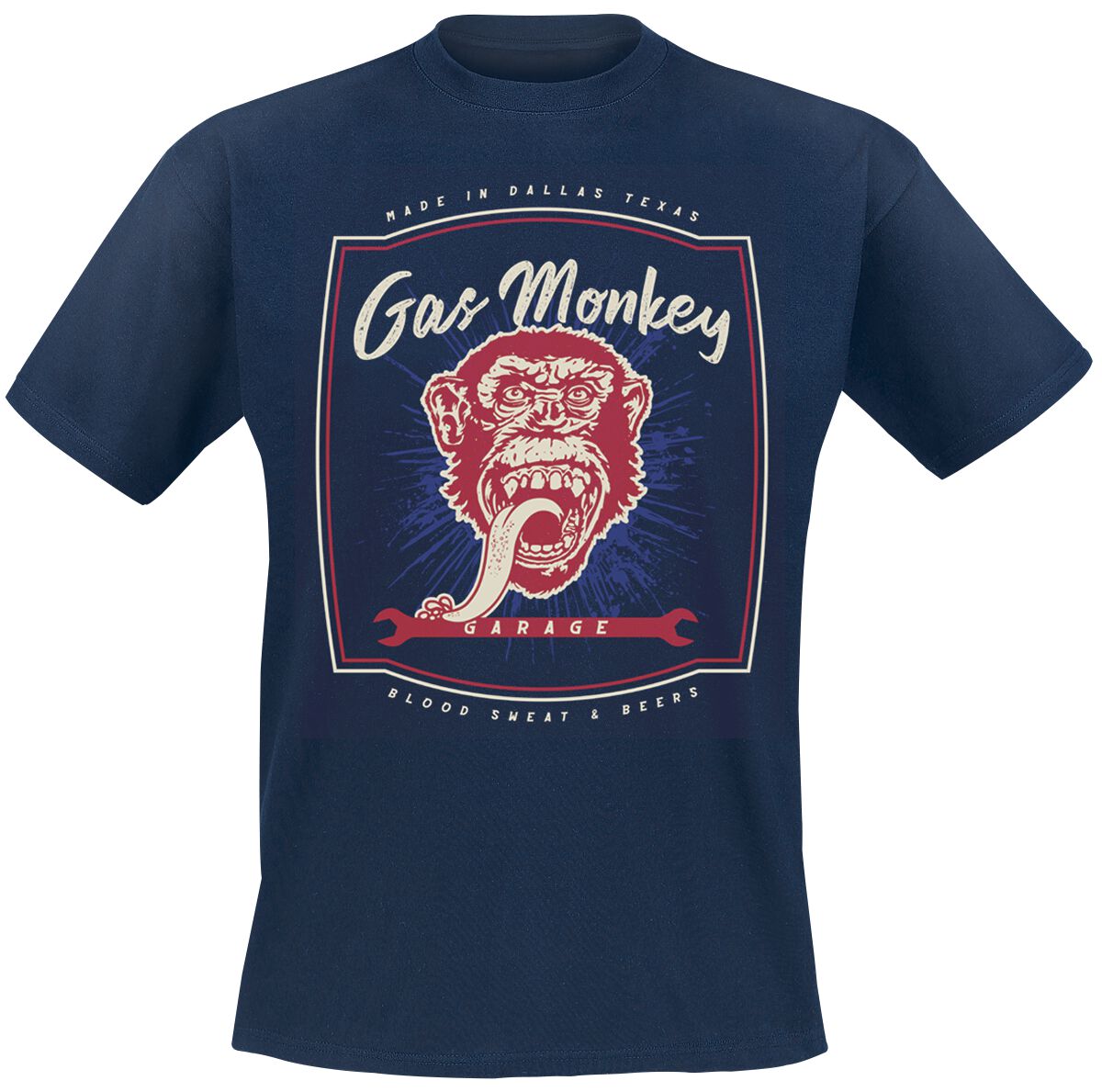 Gas Monkey Garage T-Shirt - Made In Dallas - S bis M - für Männer - Größe M - navy  - Lizenzierter Fanartikel