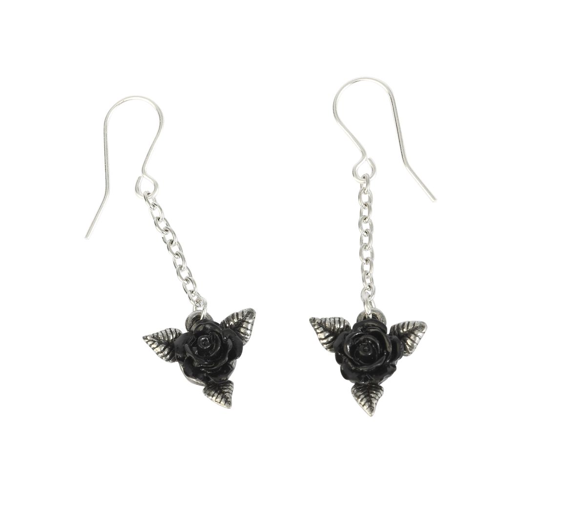 Alchemy Gothic – Gothic Ohrring – Black Rose Droppers – für Damen – schwarz/silberfarben