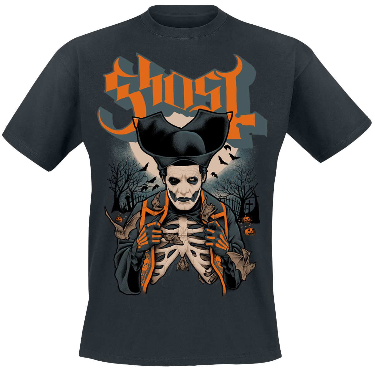 Ghost Ribs & Bats T-Shirt schwarz in 3XL