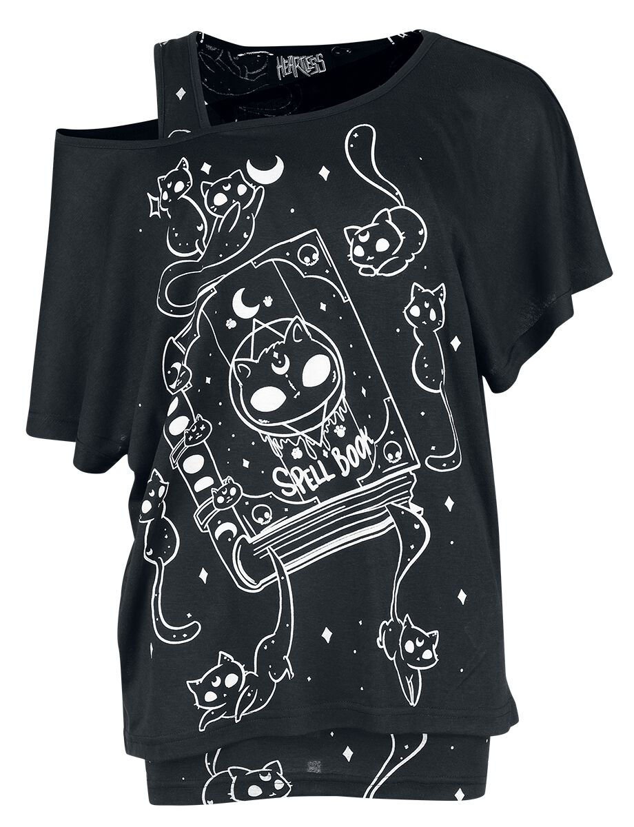 Heartless Kitty Spellbook Top T-Shirt schwarz weiß in 3XL