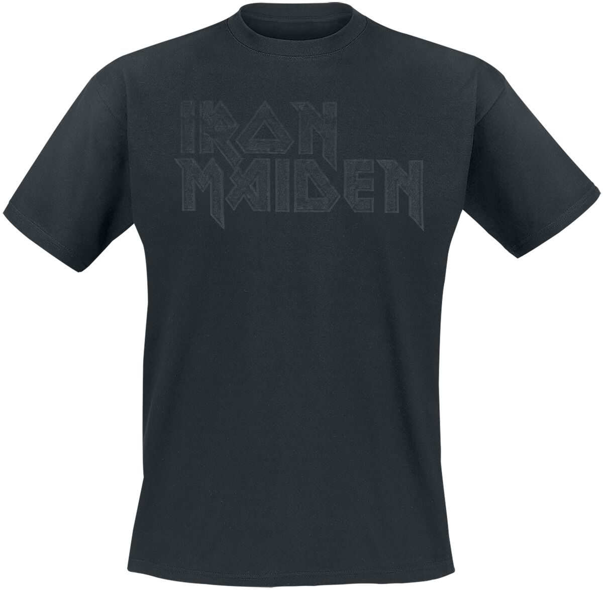 Iron Maiden T-Shirt - Black On Black Logo Stacked - S bis 4XL - für Männer - Größe L - schwarz  - Lizenziertes Merchandise!