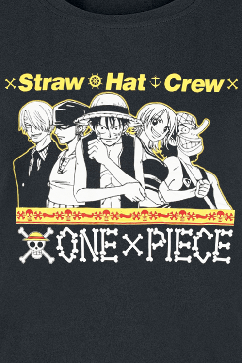 One Piece - Anime T-Shirt - Straw Hat Crew - S bis XL - für Damen - Größe S - schwarz  - Lizenzierter Fanartikel