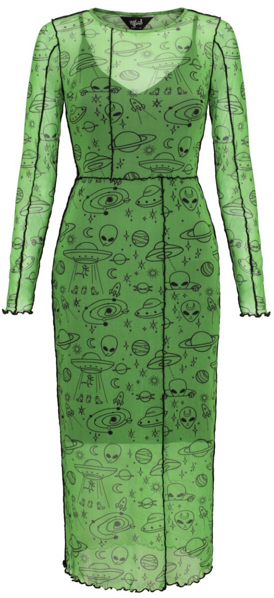 Hell Bunny Scully Dress Langes Kleid grün schwarz in XXL