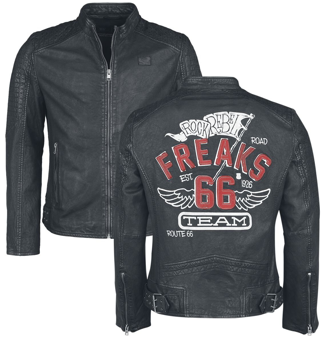 Levně Rock Rebel by EMP Rock Rebel X Route 66 - Leather Jacket Kožená bunda černá