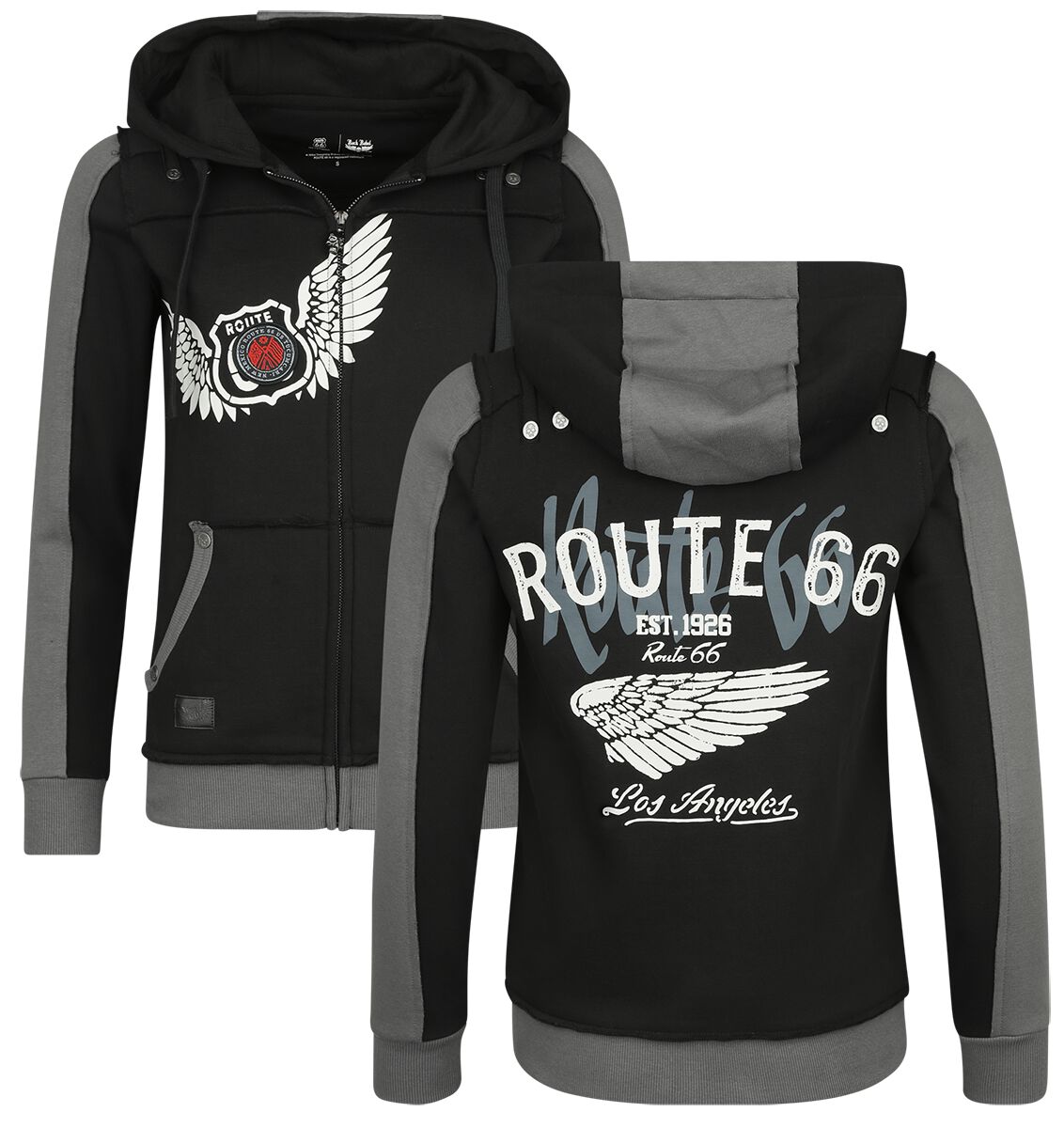 Levně Rock Rebel by EMP Rock Rebel X Route 66 - Hoody Jacket Dámská mikina s kapucí na zip černá