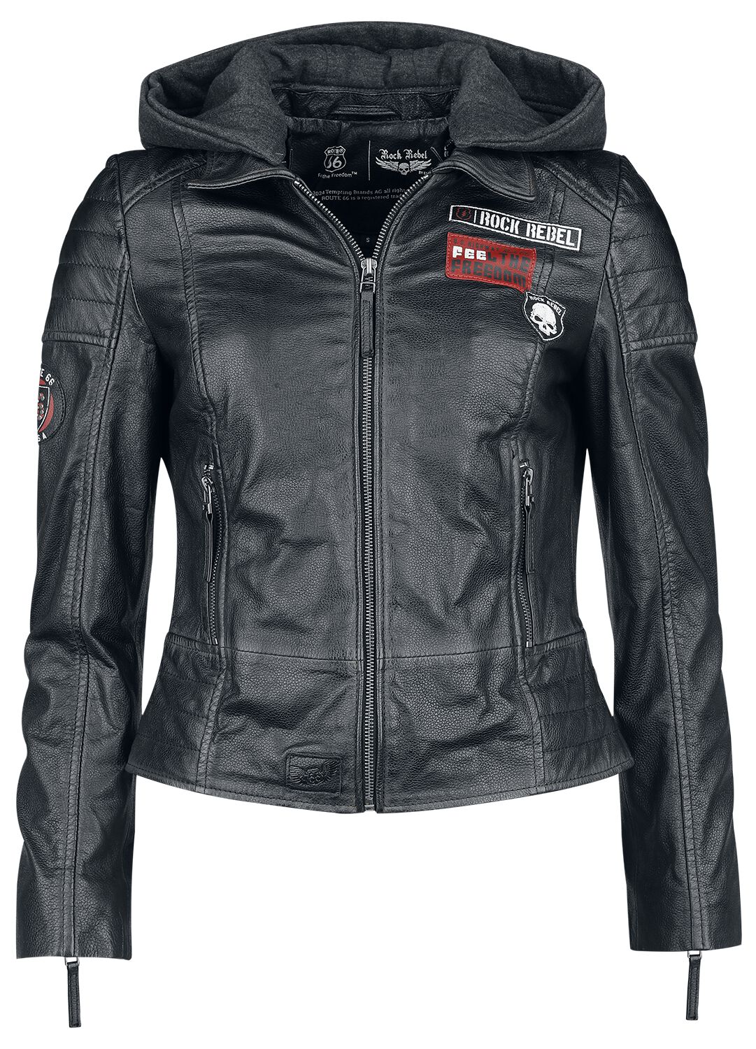 Levně Rock Rebel by EMP Rock Rebel X Route 66 - Leather Jacket Dámská kožená bunda černá