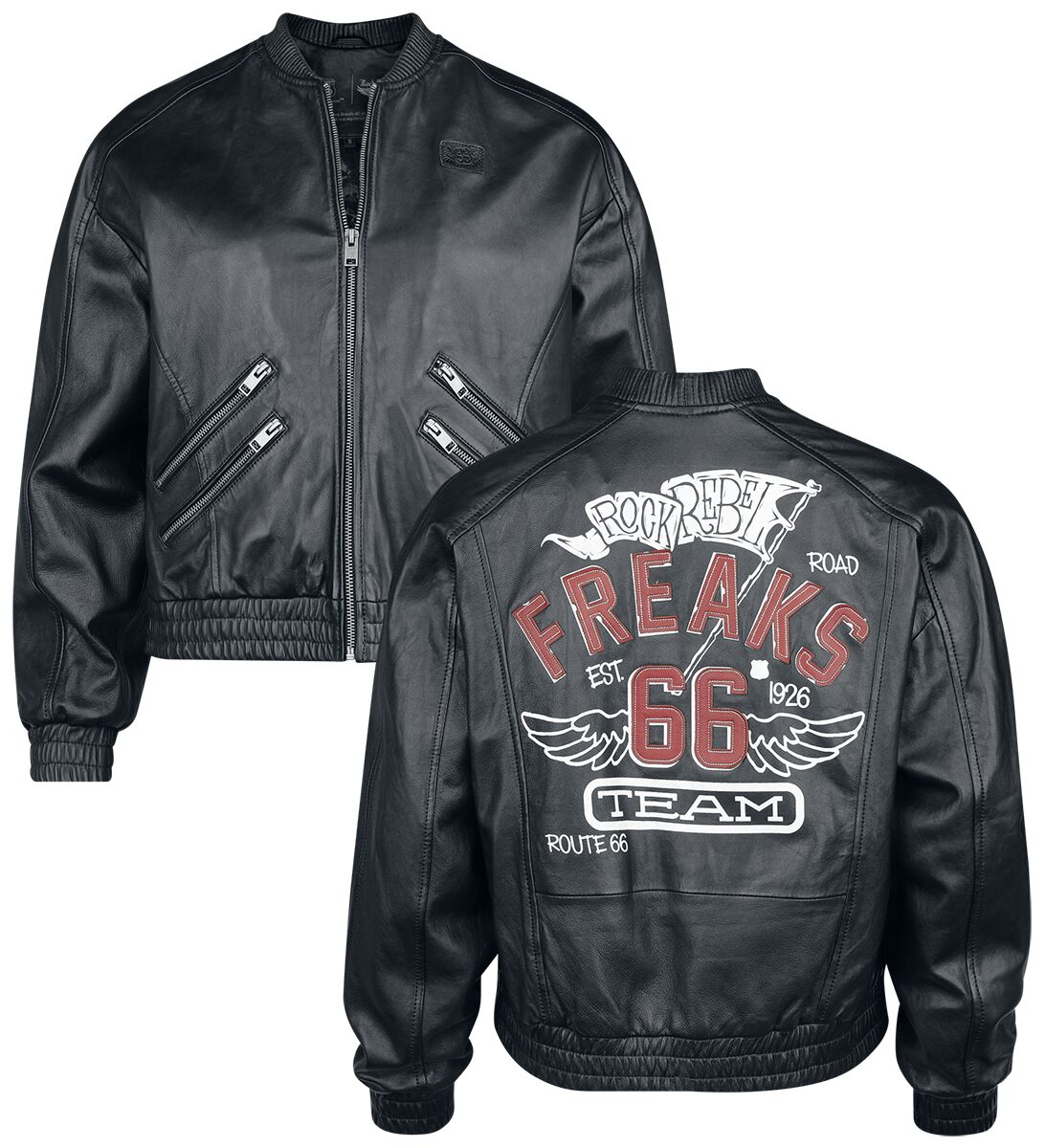 Levně Rock Rebel by EMP Rock Rebel X Route 66 - Leather Jacket Dámská kožená bunda černá