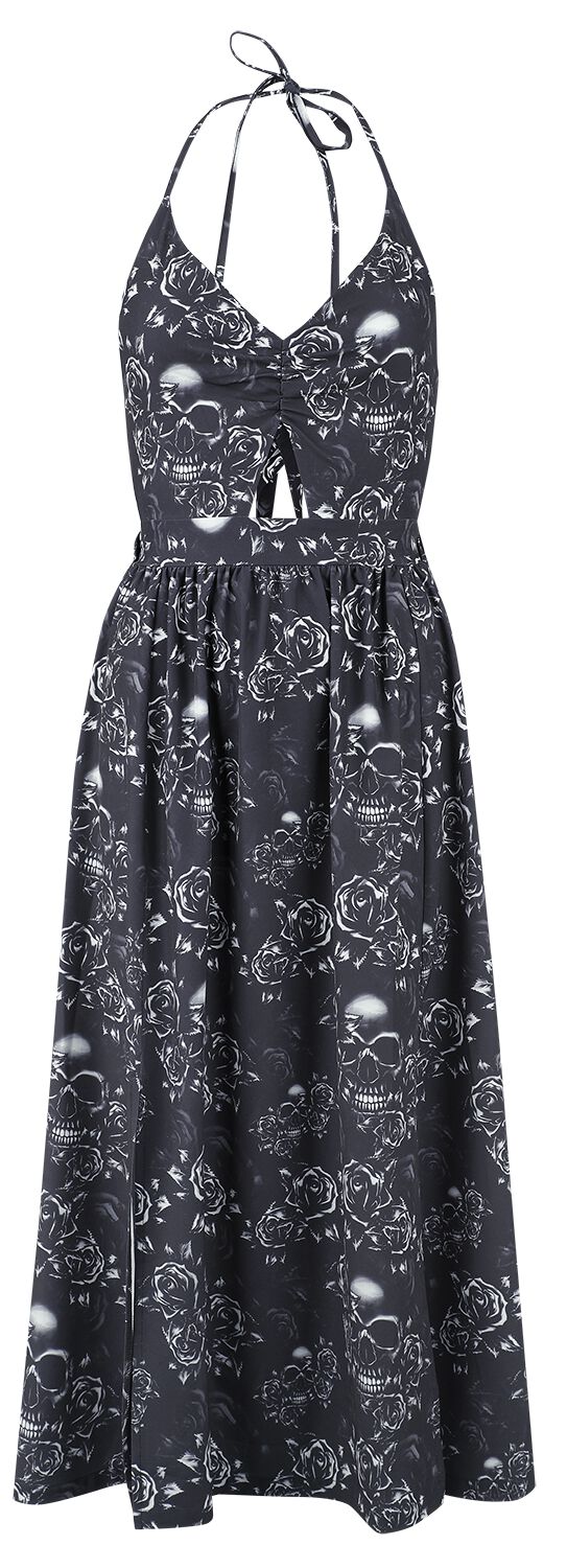 Black Premium by EMP Kleid lang - Double Slit Dress with Roses and Skulls - S bis XXL - für Damen - Größe L - schwarz