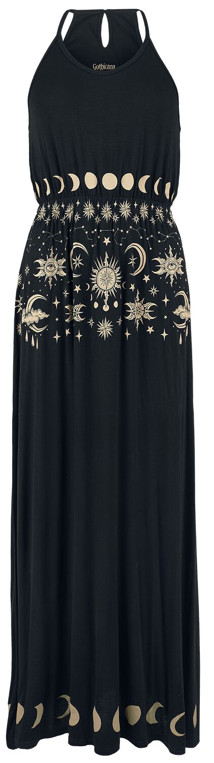 Gothicana by EMP - Gothic Kleid lang - Maxidress with Sun, Moon and Stars Print - S bis XXL - für Damen - Größe S - schwarz