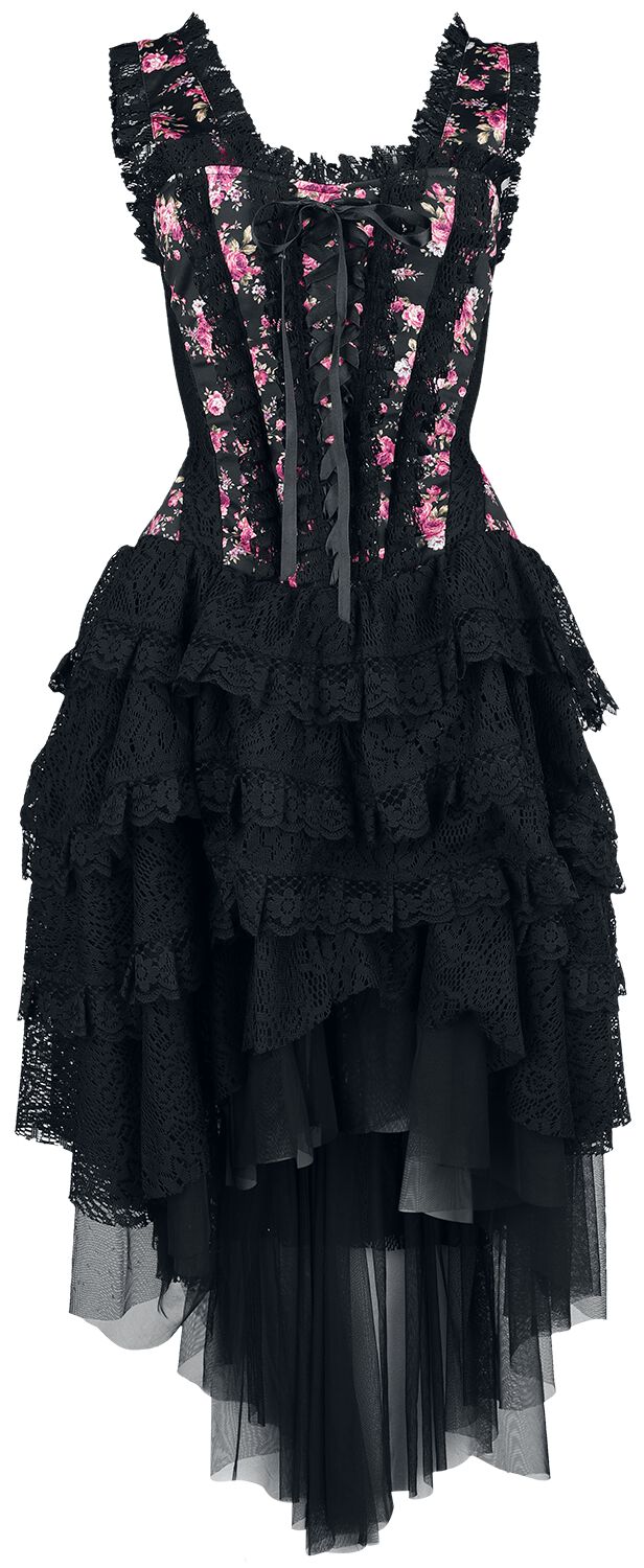 Gothicana by EMP - Gothic Kleid knielang - Dress with Carmen Collar and Embroidery - S bis XXL - für Damen - Größe XXL - schwarz