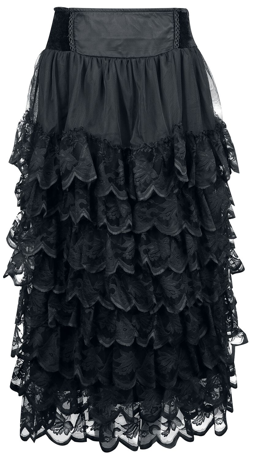 Gothicana by EMP Flounce Skirt With Velvet Details Langer Rock schwarz in XL