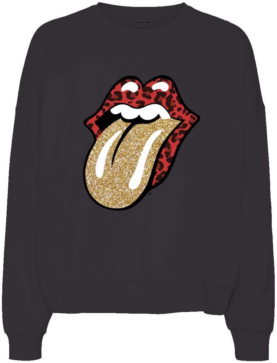 The Rolling Stones Sweatshirt - NMAriel Glitter Rolling Stones Sweat - XS bis XL - für Damen - Größe M - schwarz  - Lizenziertes Merchandise!