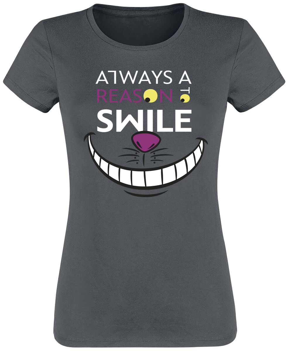 Alice im Wunderland - Disney T-Shirt - Grinsekatze - Always A Reason To Smile - S bis XL - für Damen - Größe S - grau  - Lizenzierter Fanartikel