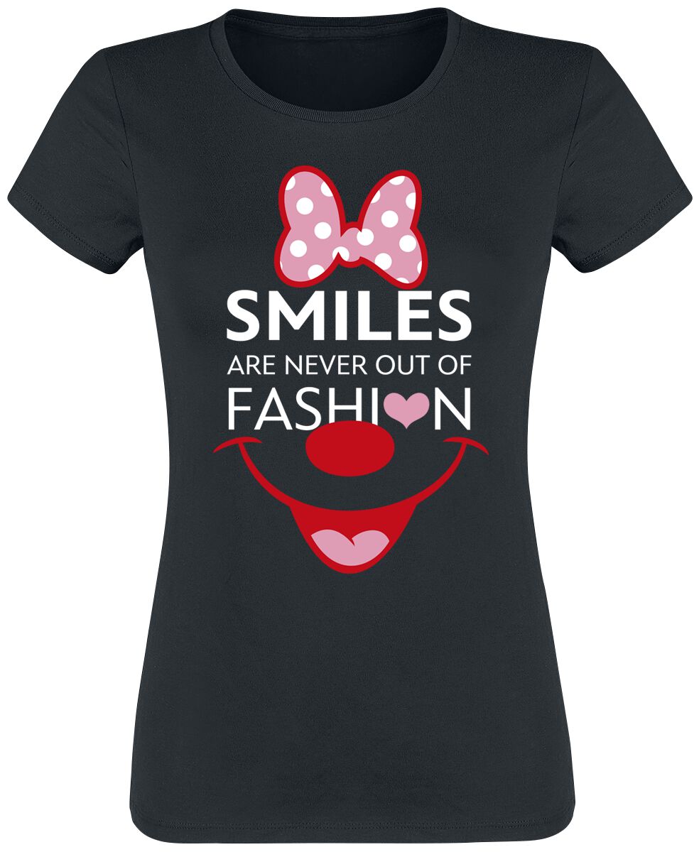 Mickey Mouse - Disney T-Shirt - Minnie Maus - Smiles Are Never Out Of Fashion - S bis XXL - für Damen - Größe XXL - schwarz  - Lizenzierter Fanartikel