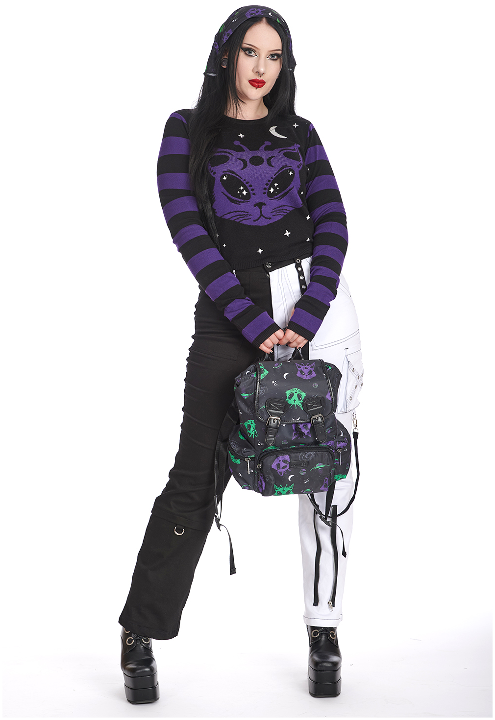 Thumbnail - Banned Alternative Alien Space Cat Rucksack schwarz multicolor