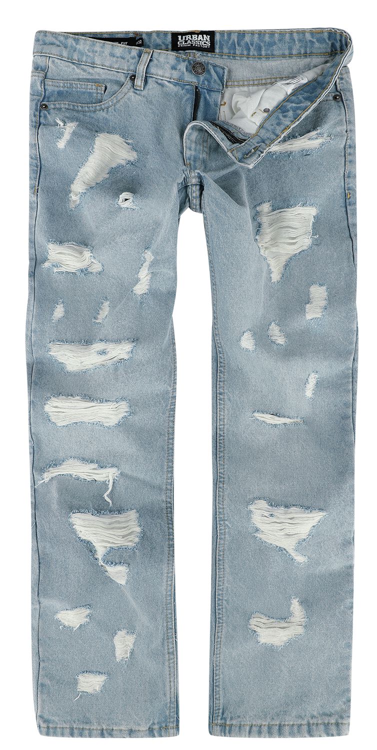 Image of Jeans di Urban Classics - Heavy Ounce Straight Fit Heavy Destroyed Jeans - W30L32 a W34L33 - Uomo - azzurro