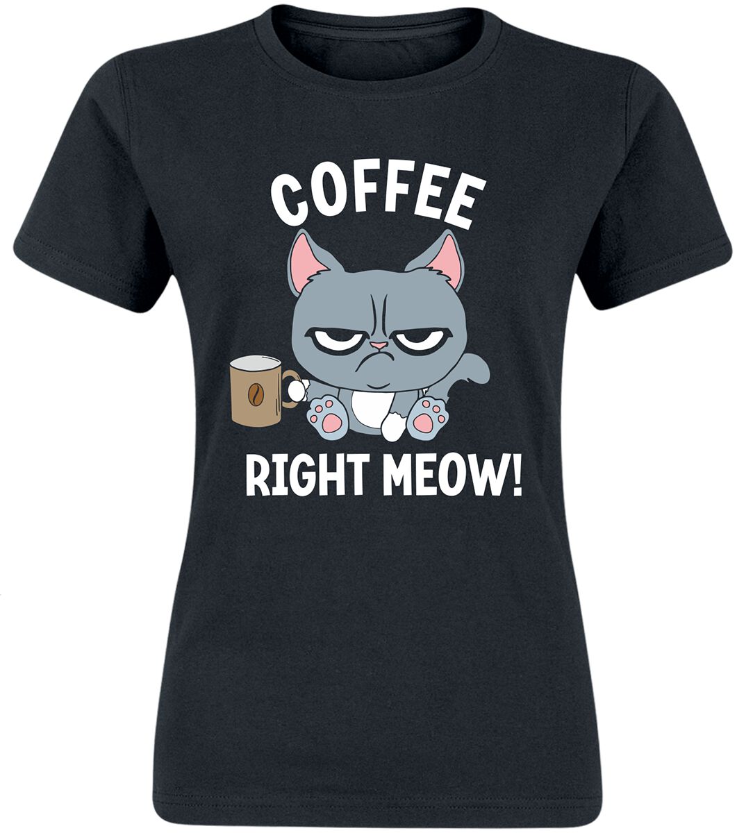 Tierisch T-Shirt - Coffee Right Meow! - S bis XXL - für Damen - Größe L - schwarz