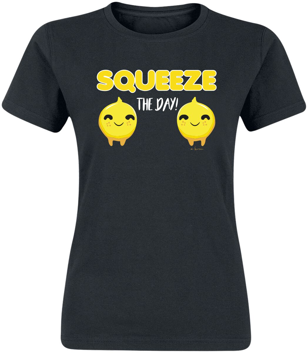 Image of T-Shirt Magliette Divertenti di Sprüche - Squeeze the day! - S a XXL - Donna - nero