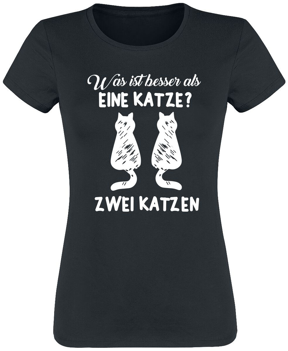 Tierisch T-Shirt - Was ist besser als eine Katze? Zwei Katzen - S bis XXL - für Damen - Größe L - schwarz