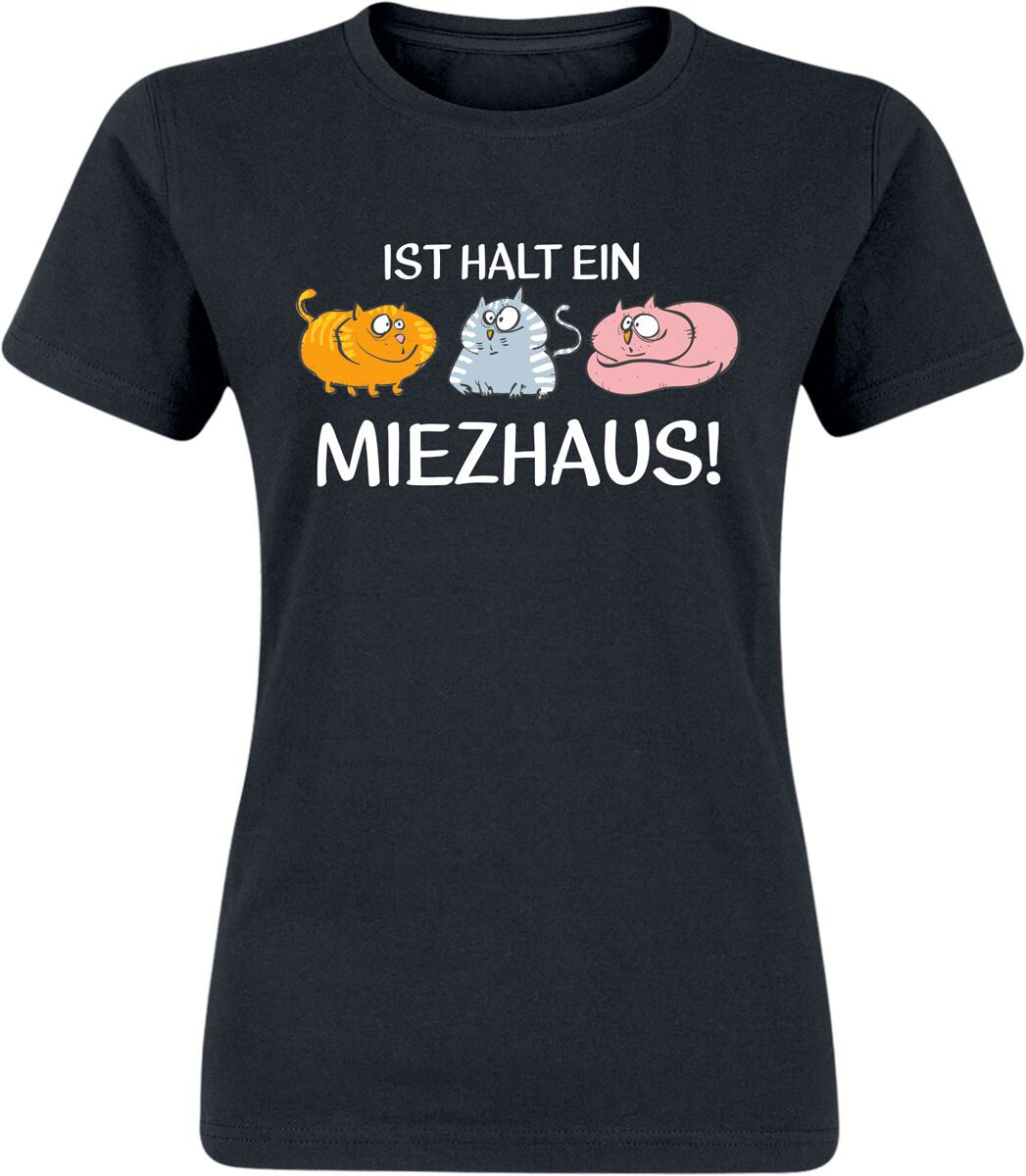 Tierisch T-Shirt – Ist halt ein Miezhaus – S bis XL – für Damen – Größe S – schwarz Tierisch T-Shirt – Ist halt ein Miezhaus – S bis XL – für Damen – Größe S – schwarz