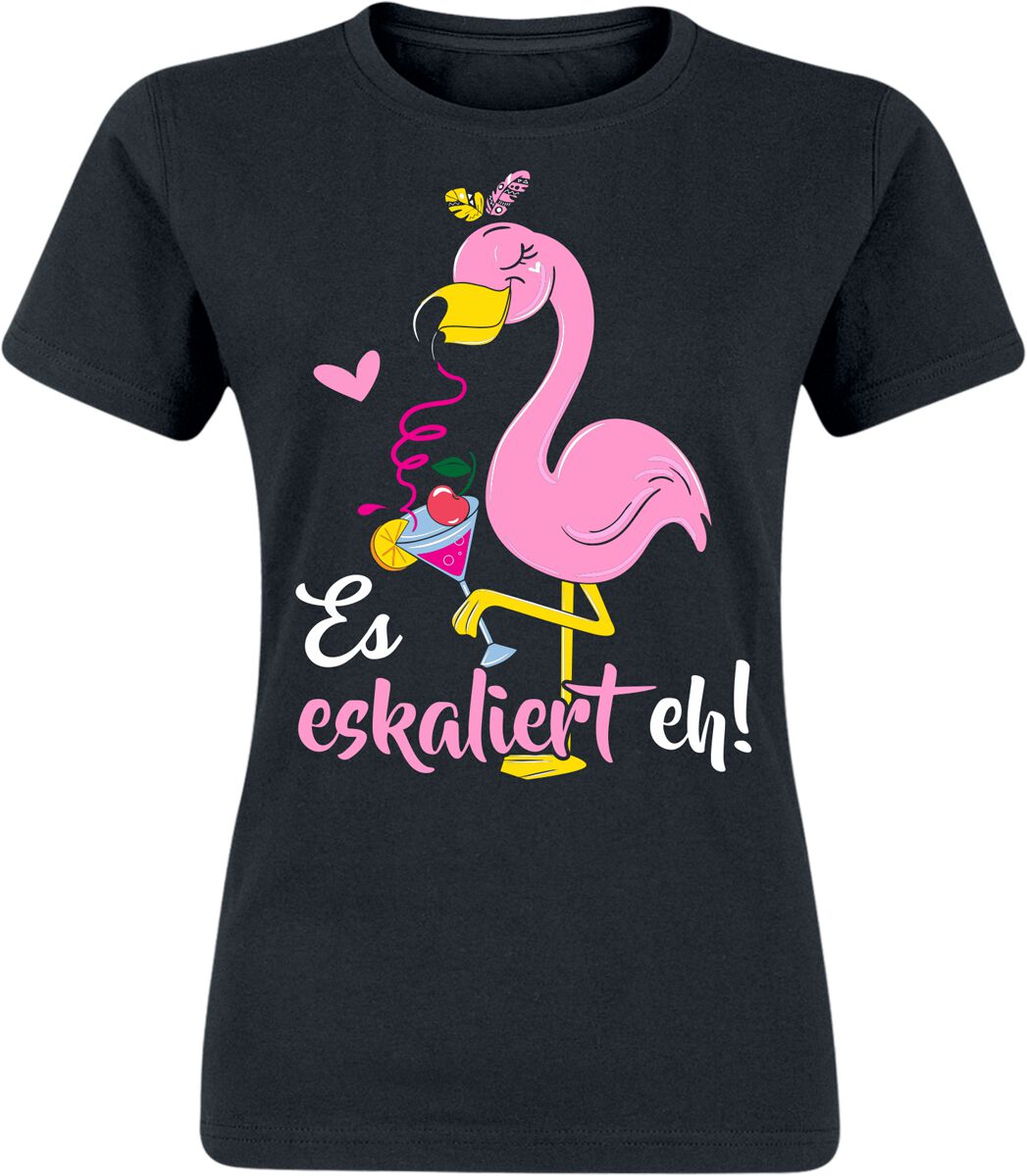 Alkohol & Party T-Shirt - Flamingo - Es eskaliert eh! - S bis XXL - für Damen - Größe XXL - schwarz