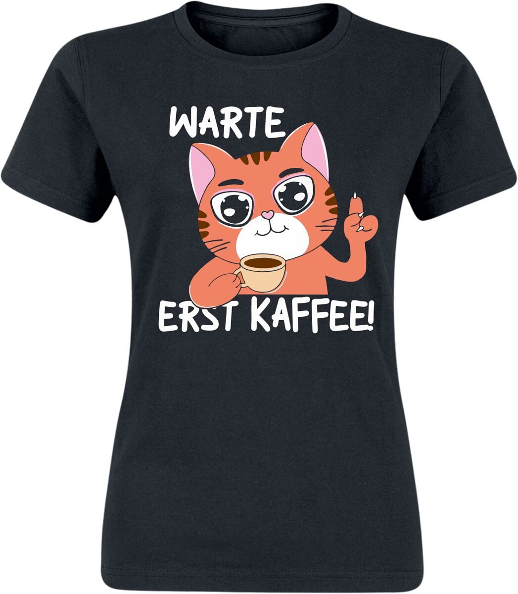Tierisch T-Shirt - Warte - Erst Kaffee! - S bis XXL - für Damen - Größe XL - schwarz
