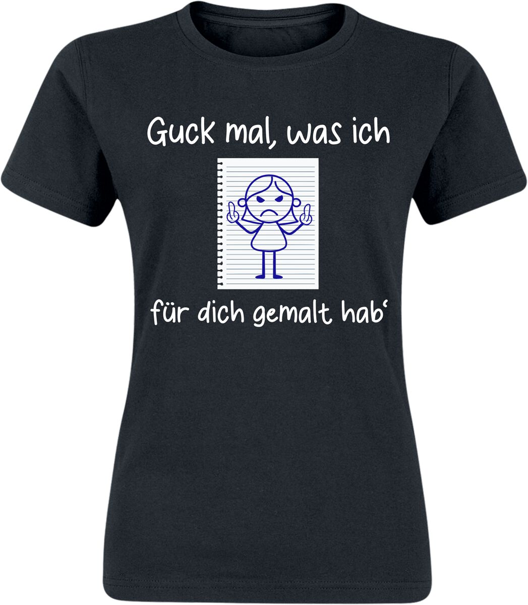 Funshirt T-Shirt – Guck mal, was ich für dich gemalt hab‘ – S bis L – für Damen – Größe S – schwarz Funshirt T-Shirt – Guck mal, was ich für dich gemalt hab‘ – S bis L – für Damen – Größe S – schwarz