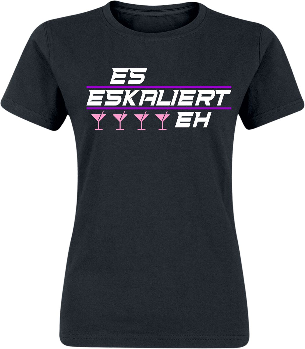 Alkohol & Party T-Shirt - Es eskaliert eh! - S bis XXL - für Damen - Größe XXL - schwarz