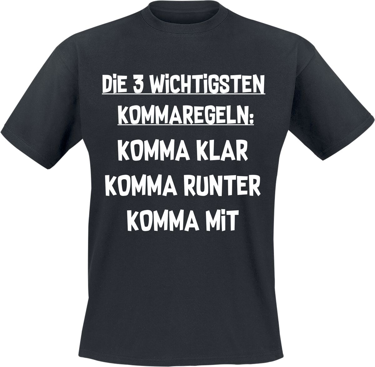 Sprüche T-Shirt – Die 3 wichtigsten Kommaregeln – M bis 3XL – für Männer – Größe XXL – schwarz