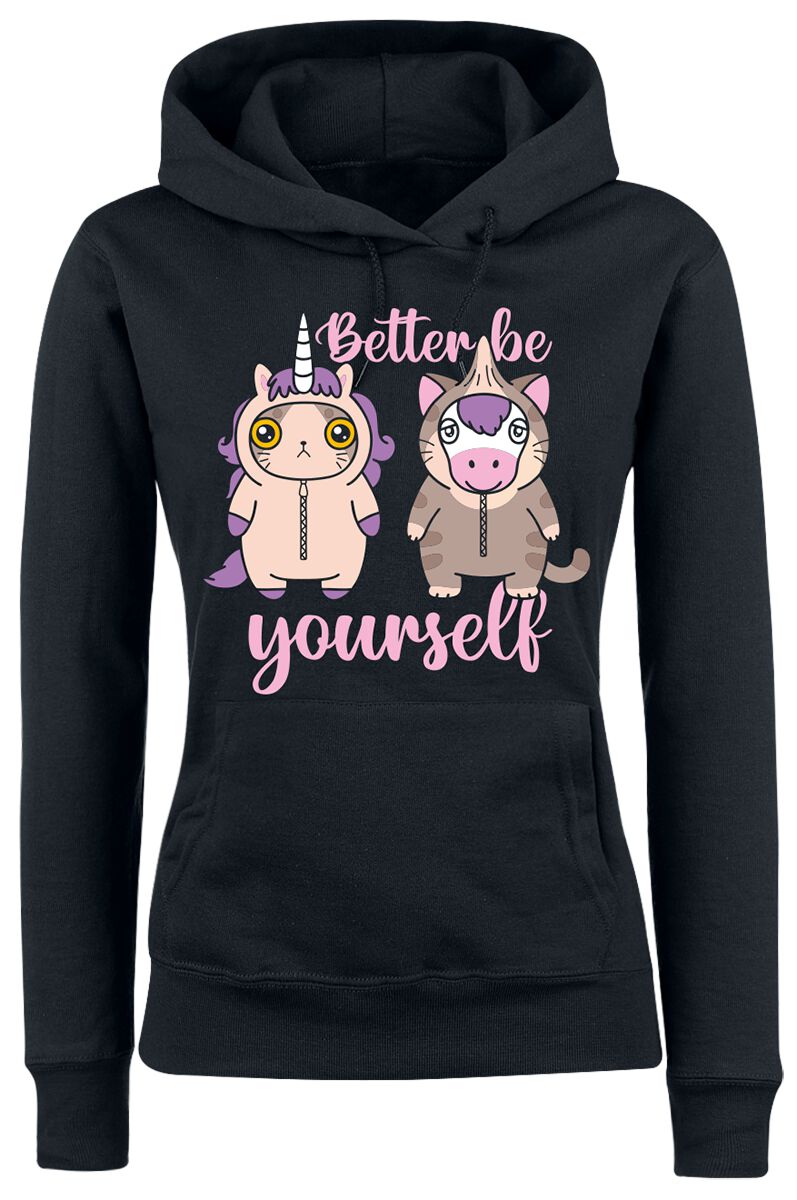 Tierisch Kapuzenpullover – Einhorn – Katze – Better Be Yourself – S bis M – für Damen – Größe S – schwarz