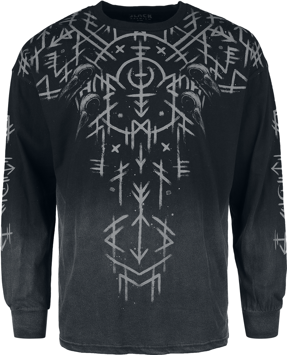 Black Premium by EMP  Long-sleeve Shirt - Oversized Long-sleeved Top with runes - for Men - black-grey