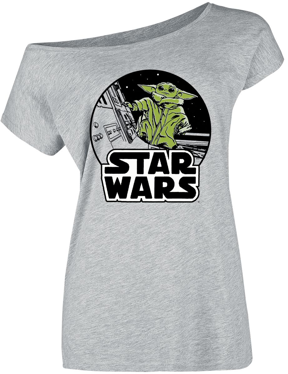Image of T-Shirt Disney di Star Wars - The Mandalorian - Grogu Spacewalk - S a 3XL - Donna - grigio