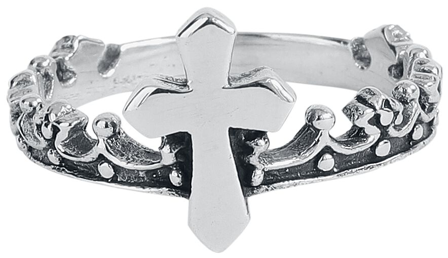 Image of Anello Gothic di etNox - Cross and Crown - Donna - nero/argento