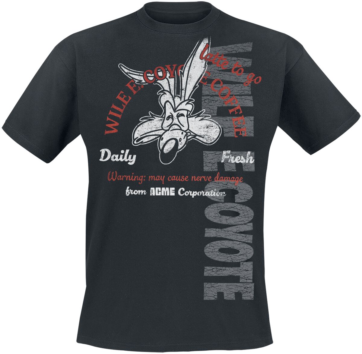 T-Shirt Manches courtes  de Looney Tunes - Coyote - Coffee - S - M - pour Homme - noir