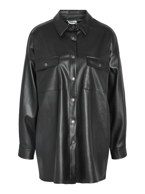 Noisy May  T-Shirt - NMFLANNY L/S OVERSIZE PU SHIRT NOOS - for Women - black