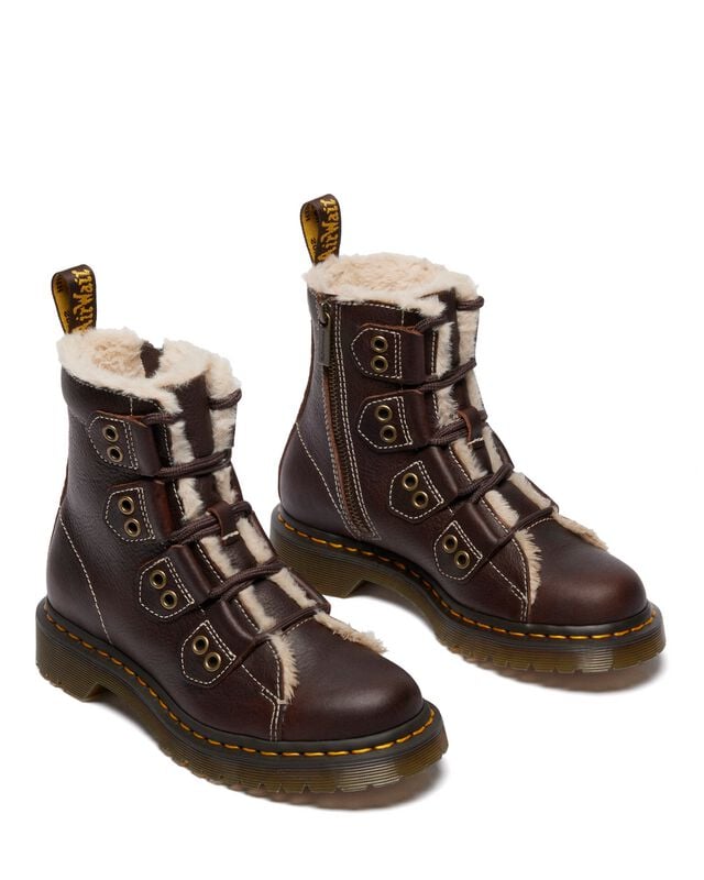 Bottes de motard  de Dr. Martens - 1460 LTT FL - Dark Brown Grizzly - EU36 à EU41 - pour Femme - marron